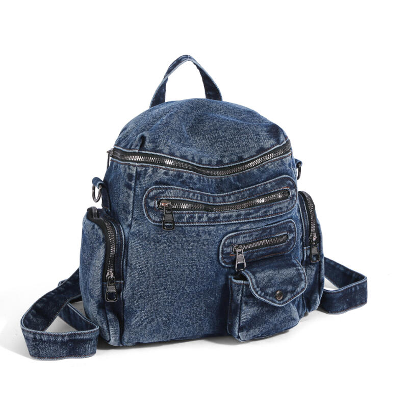 Vintage Denim Backpack Rivet Shoulder Bag Student Schoolbag Class Commuter Backpack