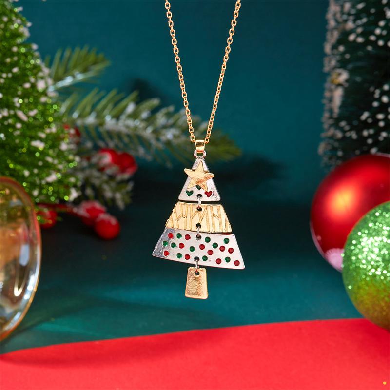 Colorful Christmas Tree Star Earrings Ear Hook Necklace Set Holiday Gift for Women Girls Best Friends Party Festivel Jewelry
