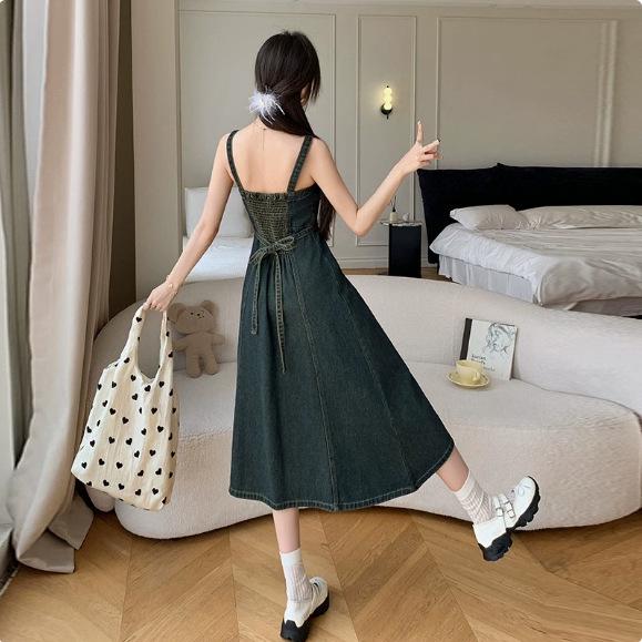 Damen Jeans-Trägerkleid im Hepburn-Stil in Übergröße