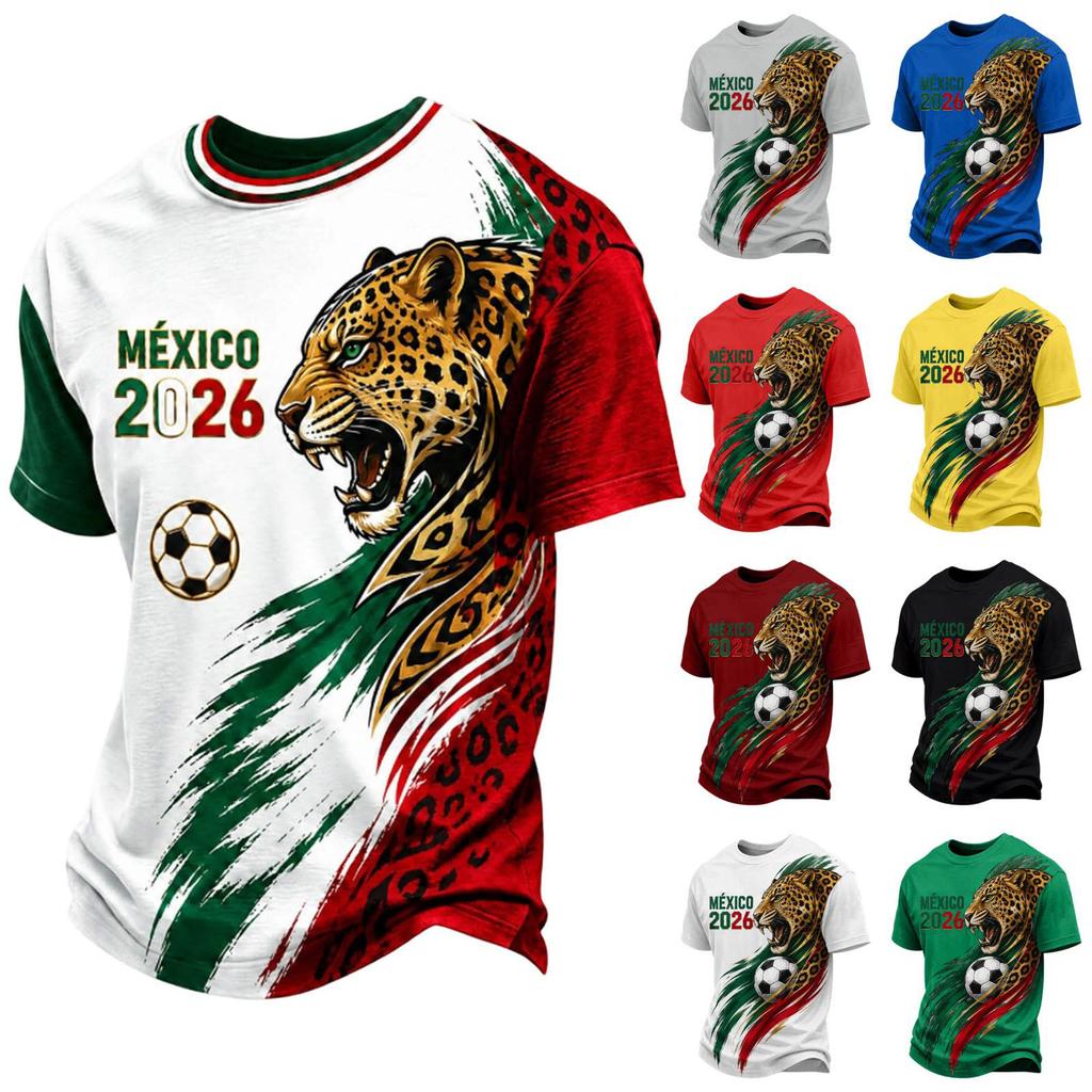 Men's Casual V Neck Short Sleeve Breathable T Shirt Soccer Graphic Print Mexico 2026 Lettering Design