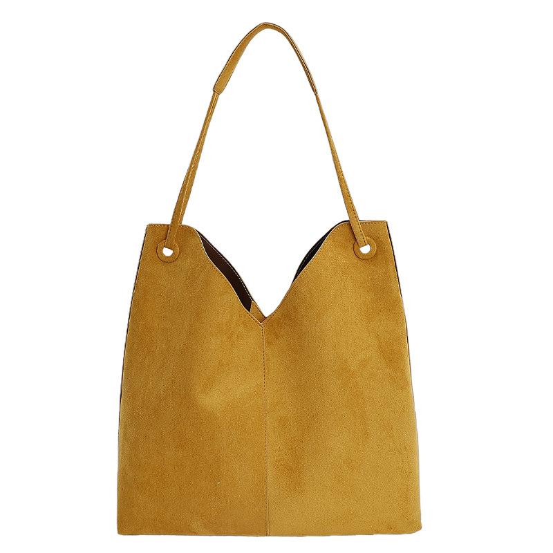 

Модная корейская версия повседневная сумка большой вместимости замшевая матовая сумка-тоут простая однотонная на плечо под мышку женская жёлтый