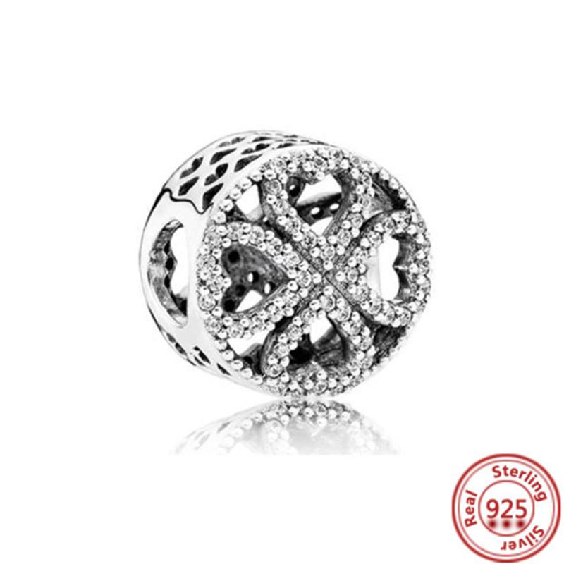 Nytt 925 Sterling koppar Grön Zirkon Fyrklöver Hjärta Hänge Lyckobringande Pärlor Passar Original Pantaro Berlockarmband DIY Zirkon