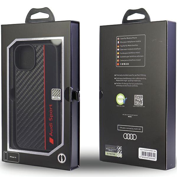 Audi Carbonfaser Streifen iPhone 14 / 15 / 13 6.1 Schwarz/Black Hardcase Aus-Tpupcip14-R8/D1-Bk