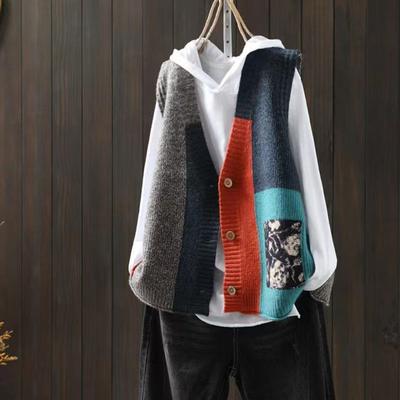 Vintageknit Vest Women's Cardigan Loose Fit Design Sensibility Niche Sweatervest Women's Outerwear Shoulder Vest