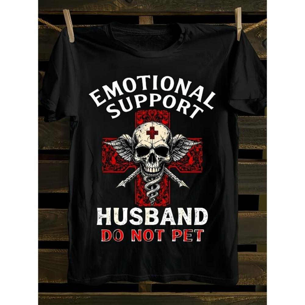 

European Sizes Funny Emotional Support Husband T-Shirt for Men - Husband Gift for Couples, Humorous Marriage Apparel S чёрный