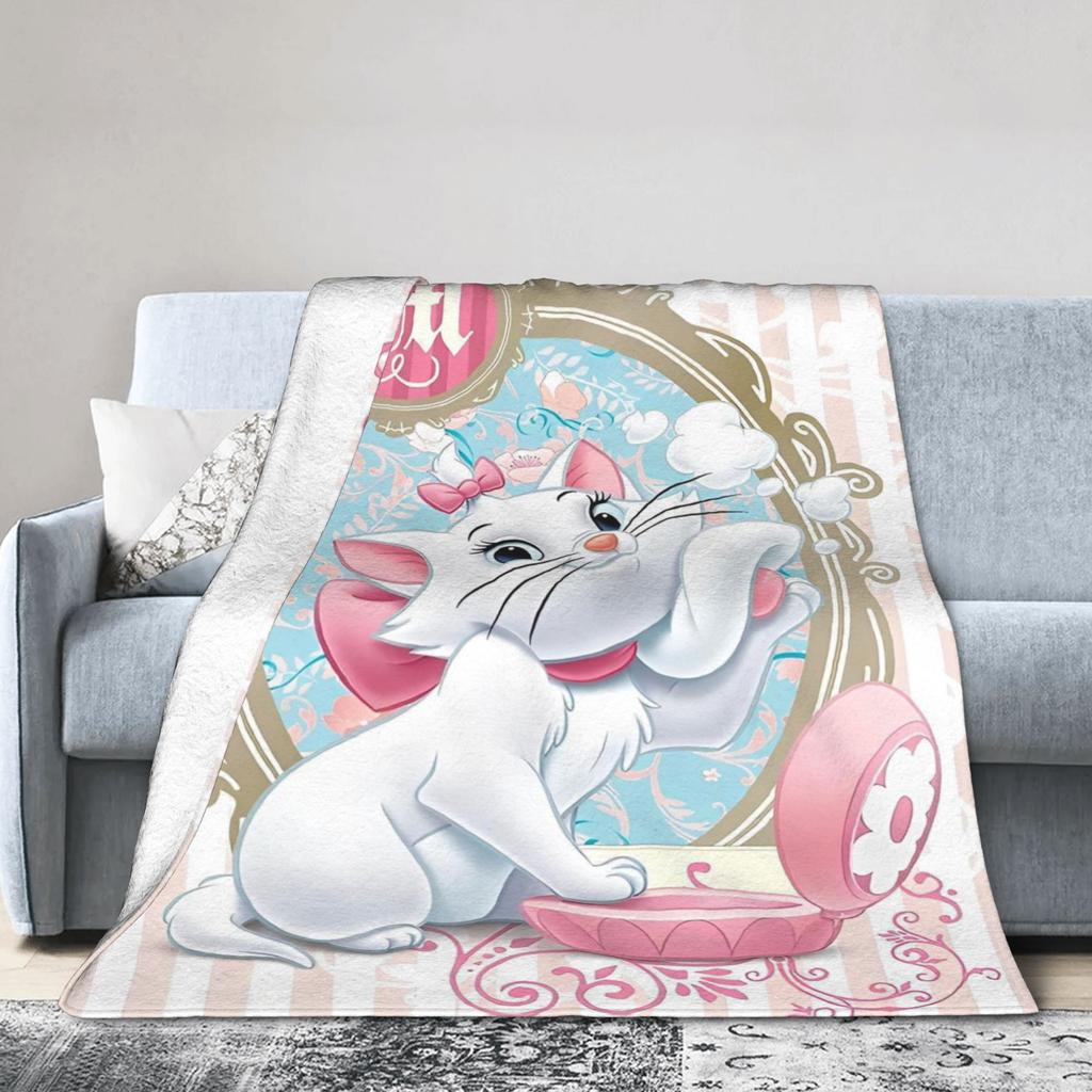 Marie Cat Aristocats Blanket Fleece Summer Air Conditioning Portable Lightweight Throw Blanket for Bed Travel Bedspread
