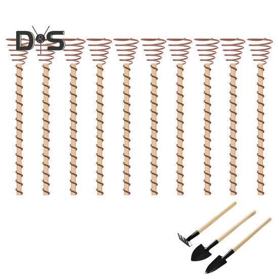 Electroculture Plant Stakes Copper Gardening Antenna Stakes Spiral Copper Wire On Wooden Stakes for Electroculture Plants Fruits Vegetables Growth