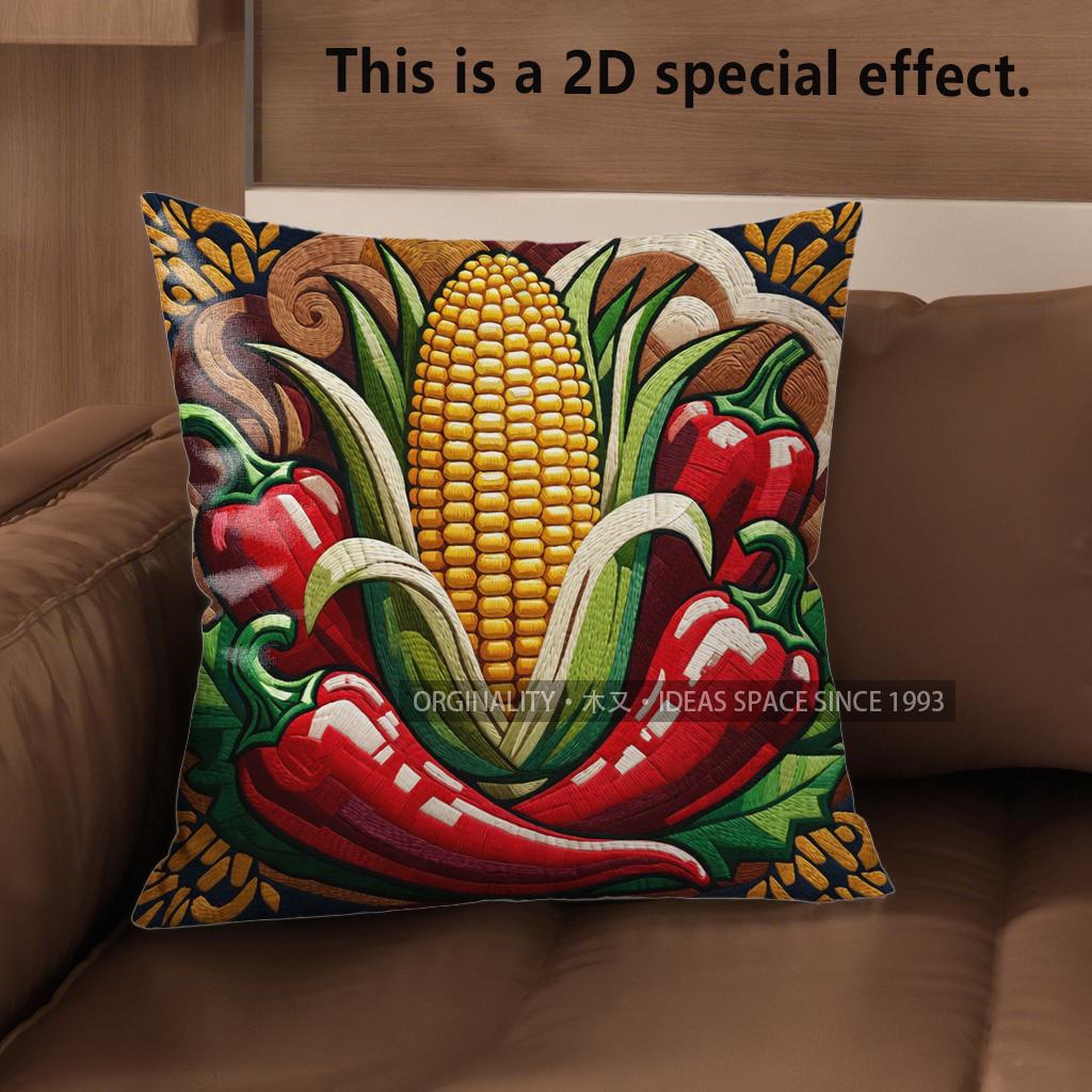 

2D Southwestern Chili Corn Taco Throw Pillow Covers Pattern Cushion Cover Suitable For Sofa Bedroom Car Pillow Cover 40x40cm
