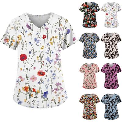 Camisetas de uniforme de trabajo estampadas de talla grande para mujer, camisetas divertidas de manga corta con cuello en V, ropa de trabajo, camiseta con bolsillos