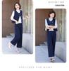 Hong Kong Retro Fashion Denim Blue Women's Set: 2025 Spring/Autumn Striped Patchwork Jacket & Wide-Leg Pants Two-Piece