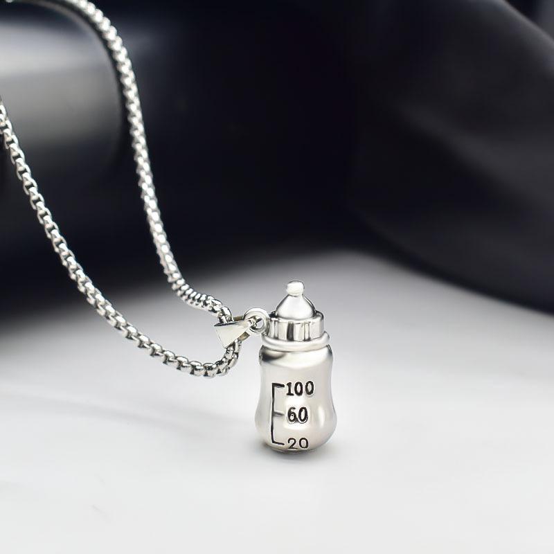 Fashionable And Creative Metal Baby Bottle Pendant Necklace Personalized Hip-hop Street Niche Design Jewelry Gift