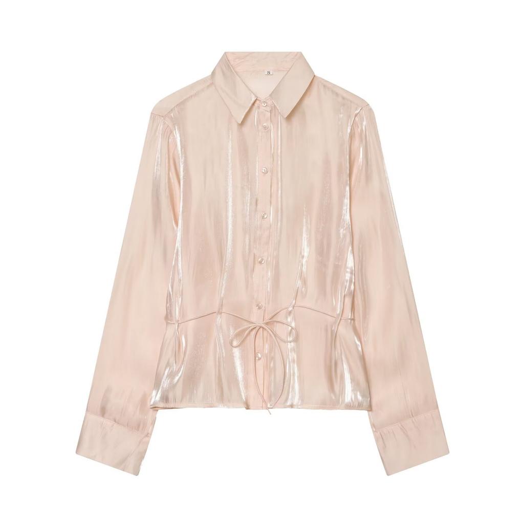 European and American Style New Women's Clothing, Metallic Effect with Belt Shirt 4387/801/537