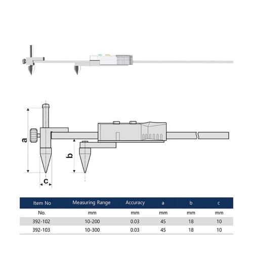 Digital Caliper Horizontal Hole Pitch Electronic Vernier Caliper Cone Probe Center Hole Distance Measuring Tool (10-300mm)