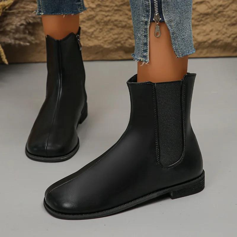 Modern Boots Women Winter Round Toe Ladies Shoes 2024 High Quality Ankle Women's Boots Fashion Side Zipper Solid Shoes for Women