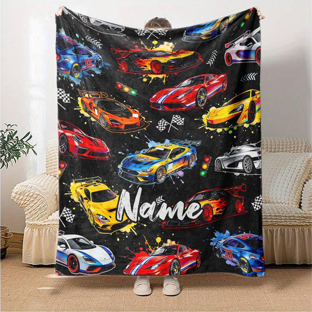 Custom Name Racing Theme Printed Blanket - Perfect for Couch, Bed, Travel & Outdoor Use | Machine Washable, Cozy & Durable.