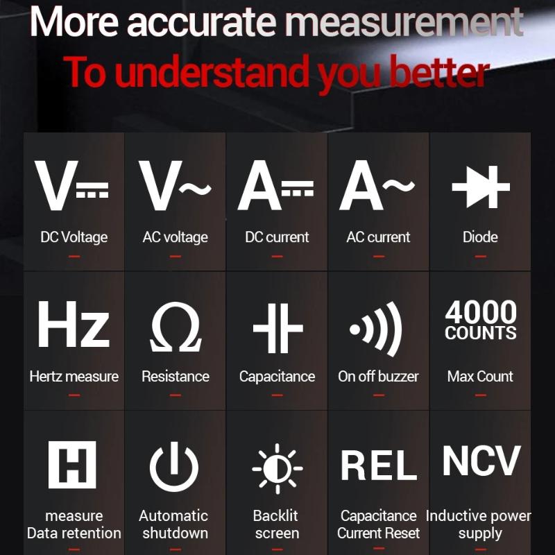 2026 Portable ANENG PN200 Digital Clamp Meter 4000 Counts 600A AC/DC Current Voltage Multimeter NCV Ohm Resistance Capacitance Tester Digital Display