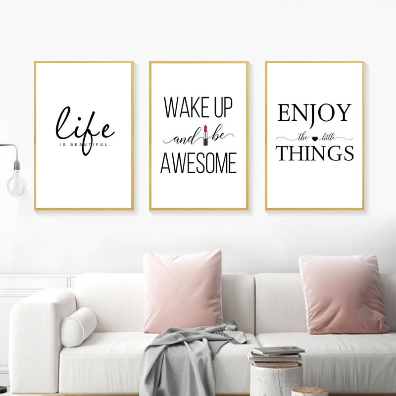 Makeup Girl Wall Pictures Art Print Life Beautiful Quote Canvas Painting Red Lip Art Poster Eyelash Wall Decor HD2705
