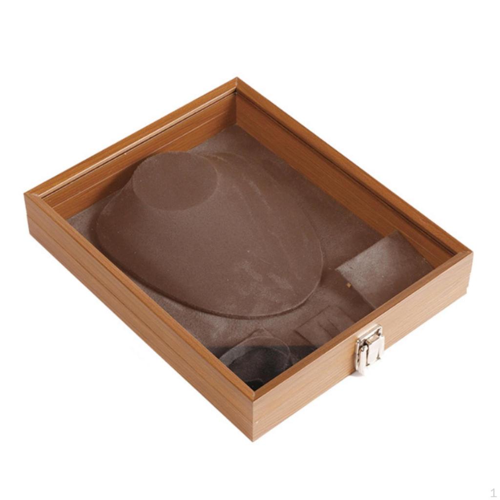 Glass Lid Jewelry Box Divided Interior Velvet Lined Metal Latch Storage Item