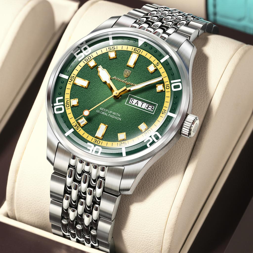 POEDAGAR Luxury Military Man Watch Casual Waterproof Luminous Date Week Men Watch Stainless Steel Quartz Men's Watches Reloj+Box