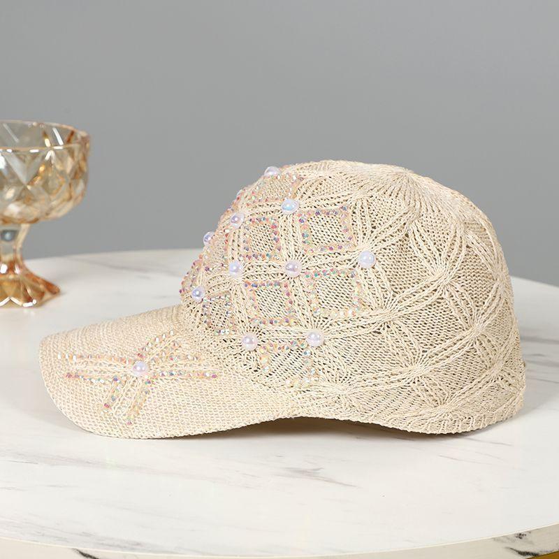 Dame vår sommer baseballcaps mote perle rhinestone rutete caps netting pustende solhatt