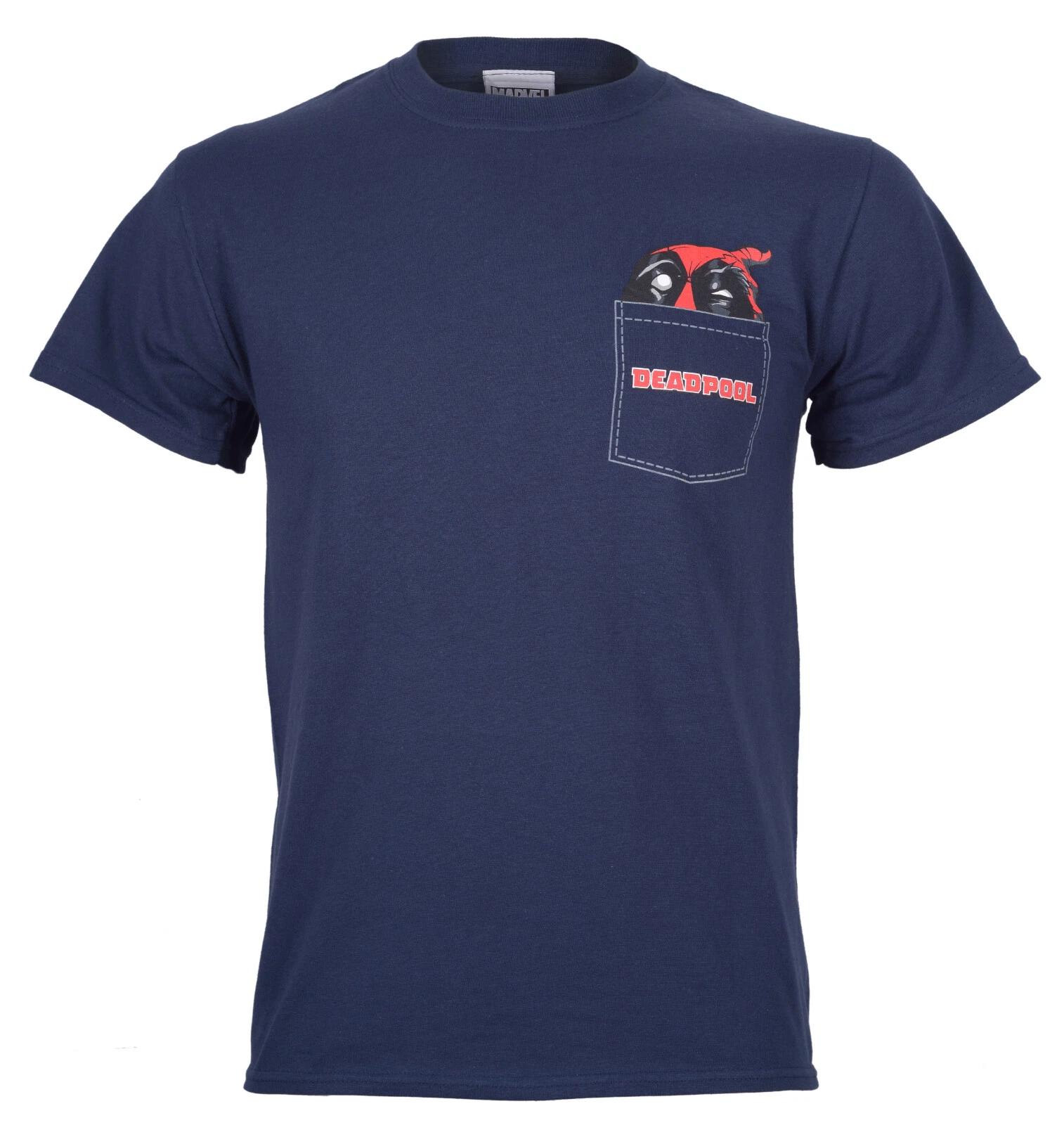 

Official Deadpool T Shirt Small Pocket Logo Blue Marvel Movie New Small S