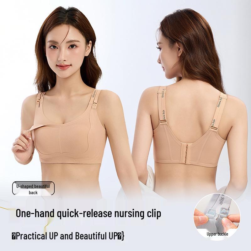 Hands-Free Maternity Nursing Bra with Pump Access, Wire-Free, Postpartum Support, Open-Buckle Design.