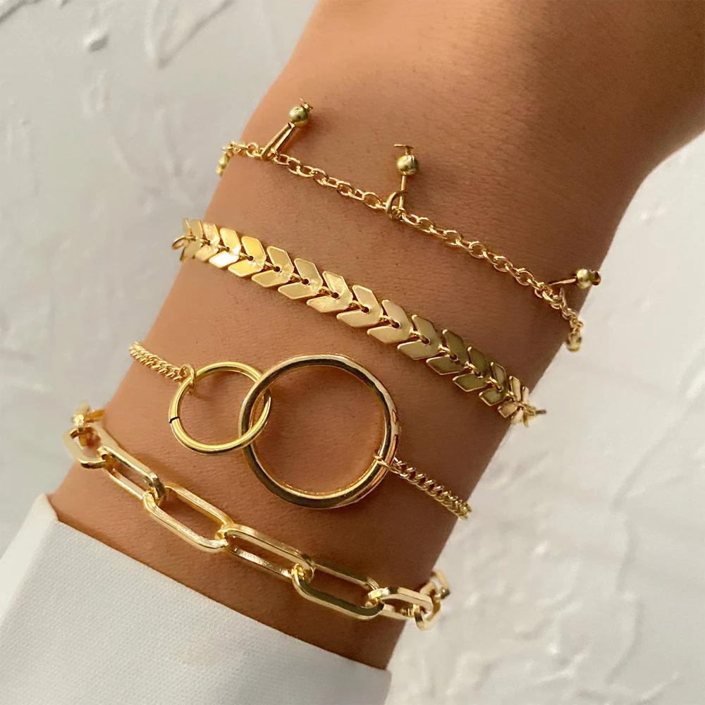 3PCS Fashion Thick Chain Link Bracelets for Women Vintage Snake Chain Gold Color Silver Color Bangles Bracelets Set Punk Jewelry