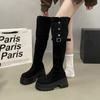 British style two wearing knight boots women's spring and autumn new thick-soled thick-heeled knight boots belt buckle knee boots
