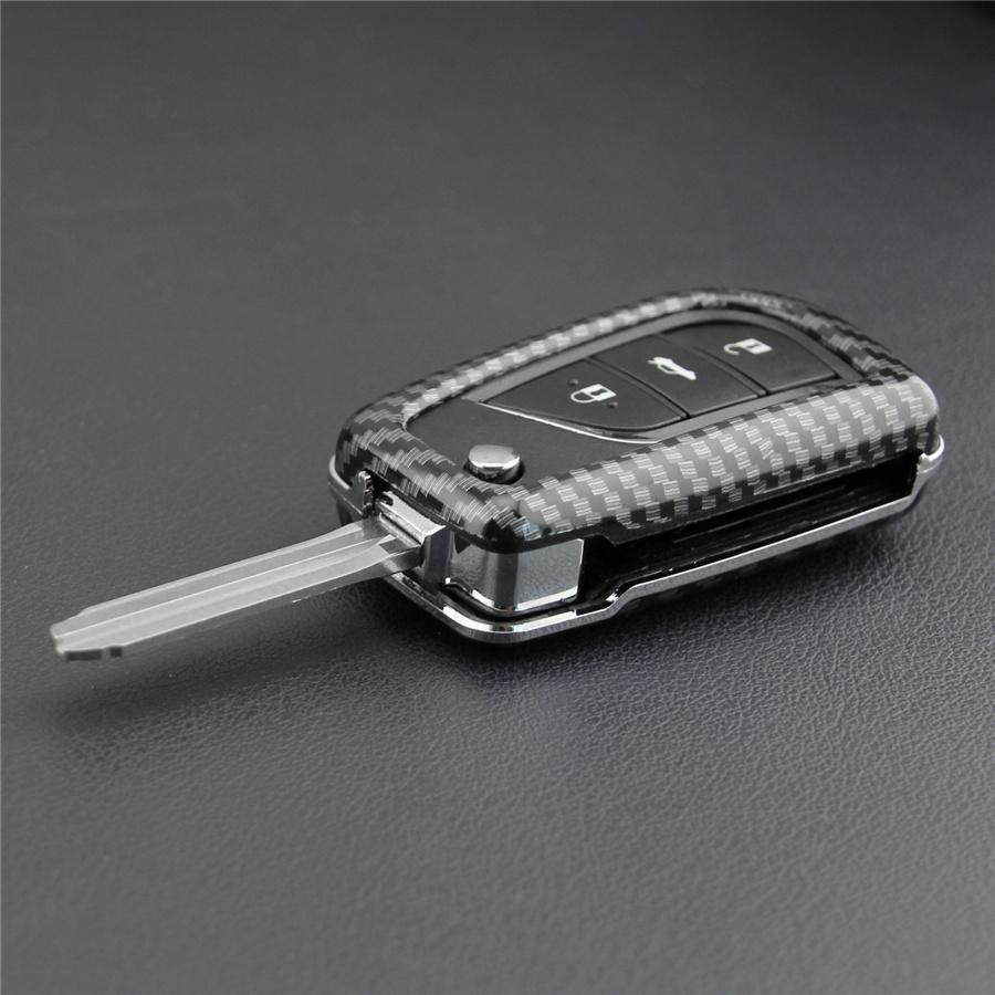 Carbon Fiber Flip Key Case Hard Shell Cover Accessories For Toyota Camry C-HR