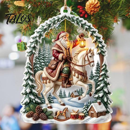 Holiday Hanging Decorations Santa Riding Horse Christmas Ornament, Acrylic Pendant with String, Festive Party Supplies Tree Decor for Living