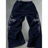 Herren-Sweatpants mit weitem Bein und weißen Flammen-Tribal-Abstrakt-Prints, Kordelzug, lockere Passform, Urban Street Style, inspiriert von Y2K