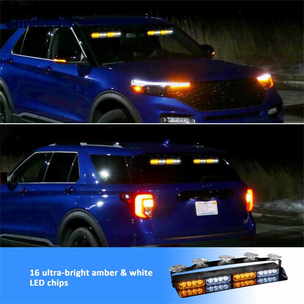 Emergency Dash Strobe Lights Safety Lights 16 LED Flashing Warning Hazard Windshield Visor Traffic Light Bars for Trucks