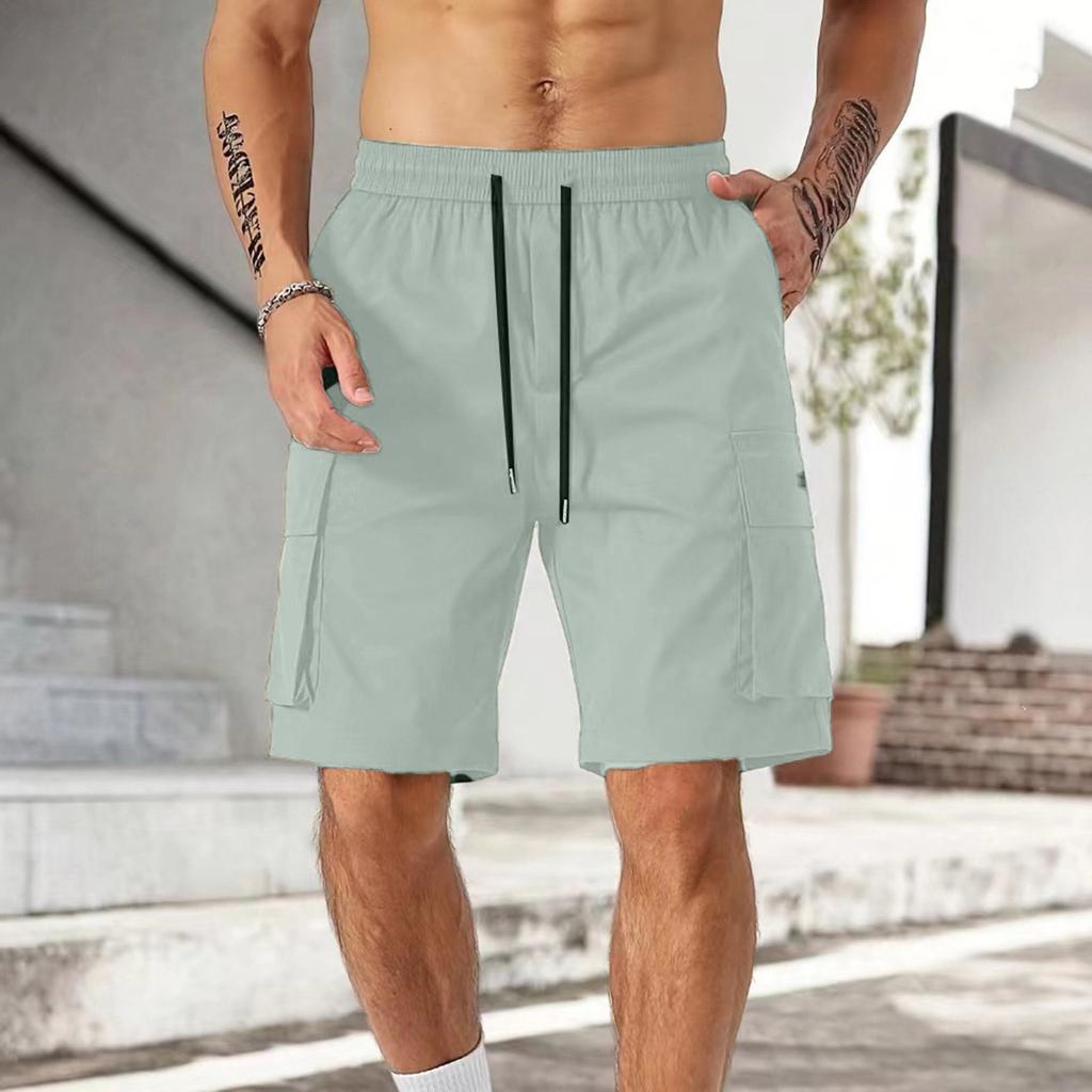 Men's Drawstring Belted Multi-pocket Cargo Shorts