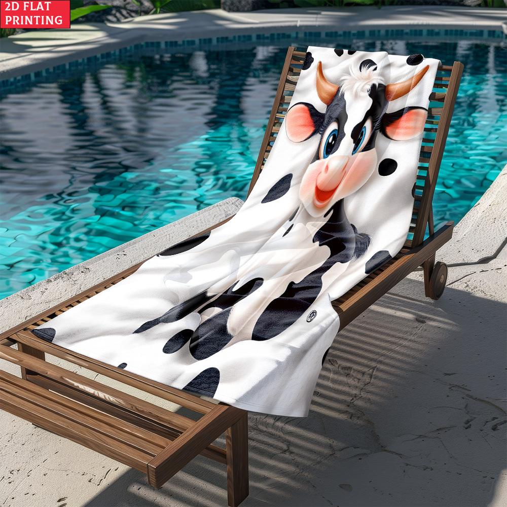 2D Flat Spotted Cow Cartoon Beach Towel, Soft High Absorbent Microfiber, Lightweight for Beach Travel Camping Party