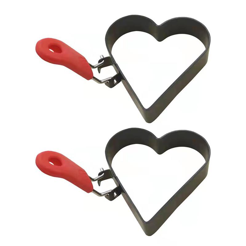 Pierścień do jajek 8,5 cala ze składanym uchwytem, ze stali nierdzewnej w kształcie serca, do smażenia jajek, babeczek angielskich