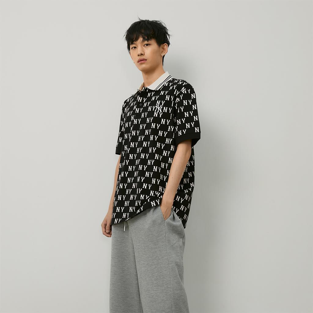 New MLB MONOGRAM Collection New York Yankees SS24 Polo Shirt Unisex Black 3APQM0443-50BKS