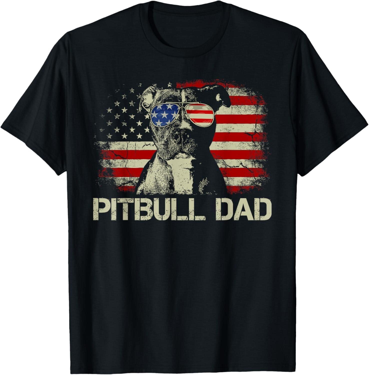 Best Pitbull Dad Ever Shirt American Flag 4th Of July Funny Gift Unisex T-Shirt S