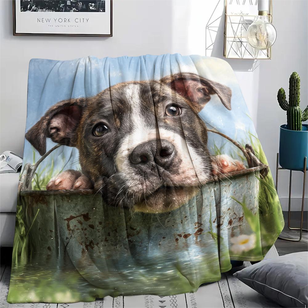 Pitbull and Grass,pattern Flannel Blanket, High Quality Comfortable for All Seasons, Home Decor, Warmth and Comfort, Perfect for Gifts.
