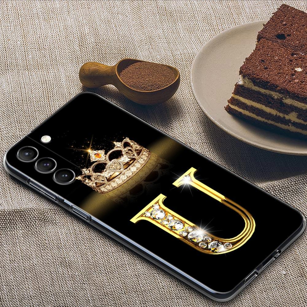 Diamond Crown First Initials Letter N Clear Samsung S24 Ultra Case For Galaxy S21 S20 FE S22 Ultra S23 S24 Plus Cases Soft Cover