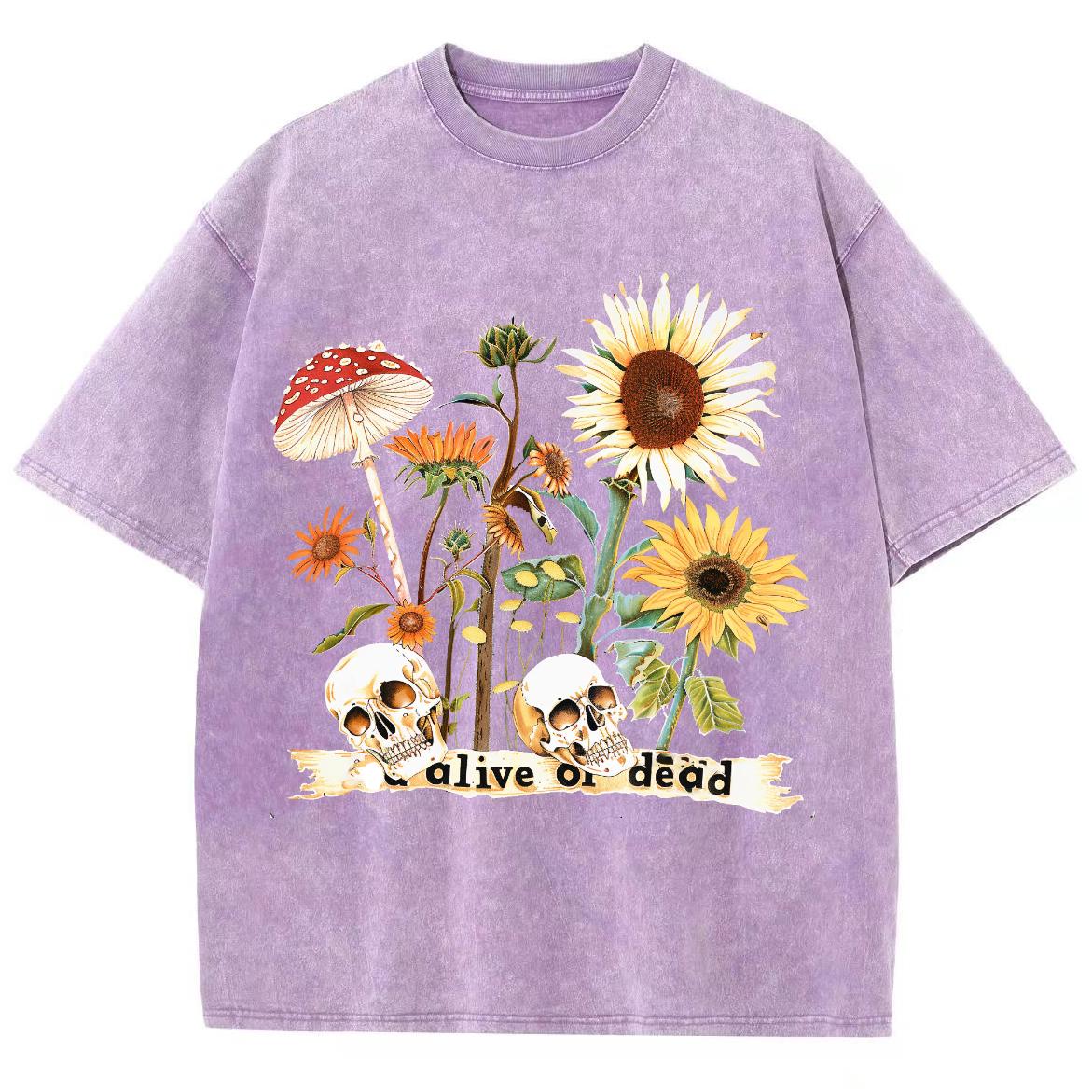 

Женская мультяшная футболка винтажный принт подсолнуха выстиранная водой футболки с коротким рукавом парная уличная одежда свободная одежда топы S