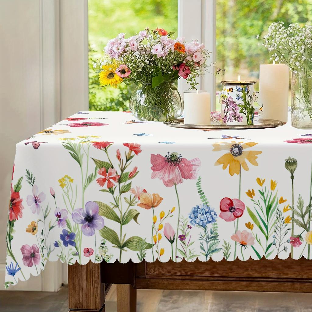 Summer Watercolor Floral Pattern Rectangle Tablecloth Wedding Party Decor Washable Flowers Printed Table Cloths Home Decorations