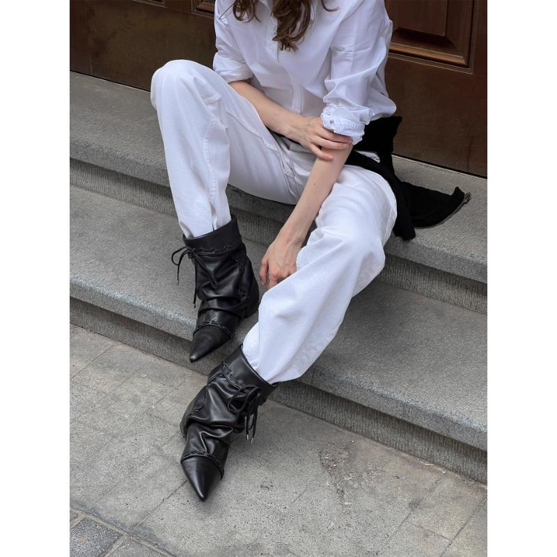 

Версия из овчины ретро универсальные остроносые ботильоны внутренняя высота увеличивающая дизайн ремешка нишевые короткие ботильоны стройный темперамент женские ботфорты 35