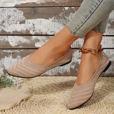 Zapatos Planos de Punta para Mujer Zapatos de Punto de Color Sólido Bailarinas Casuales Transpirables Mocasines Zapatillas de Deporte para Mujer