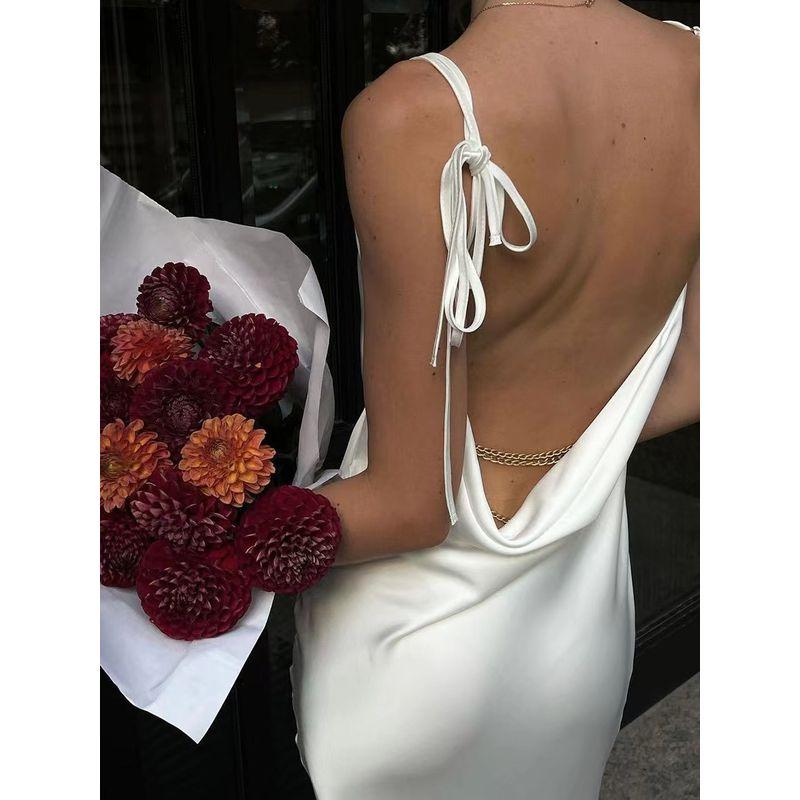 Western Style Summer Sexy Split Backless Lace-up Swing Collar Sling Dress Sexy Backless Dress