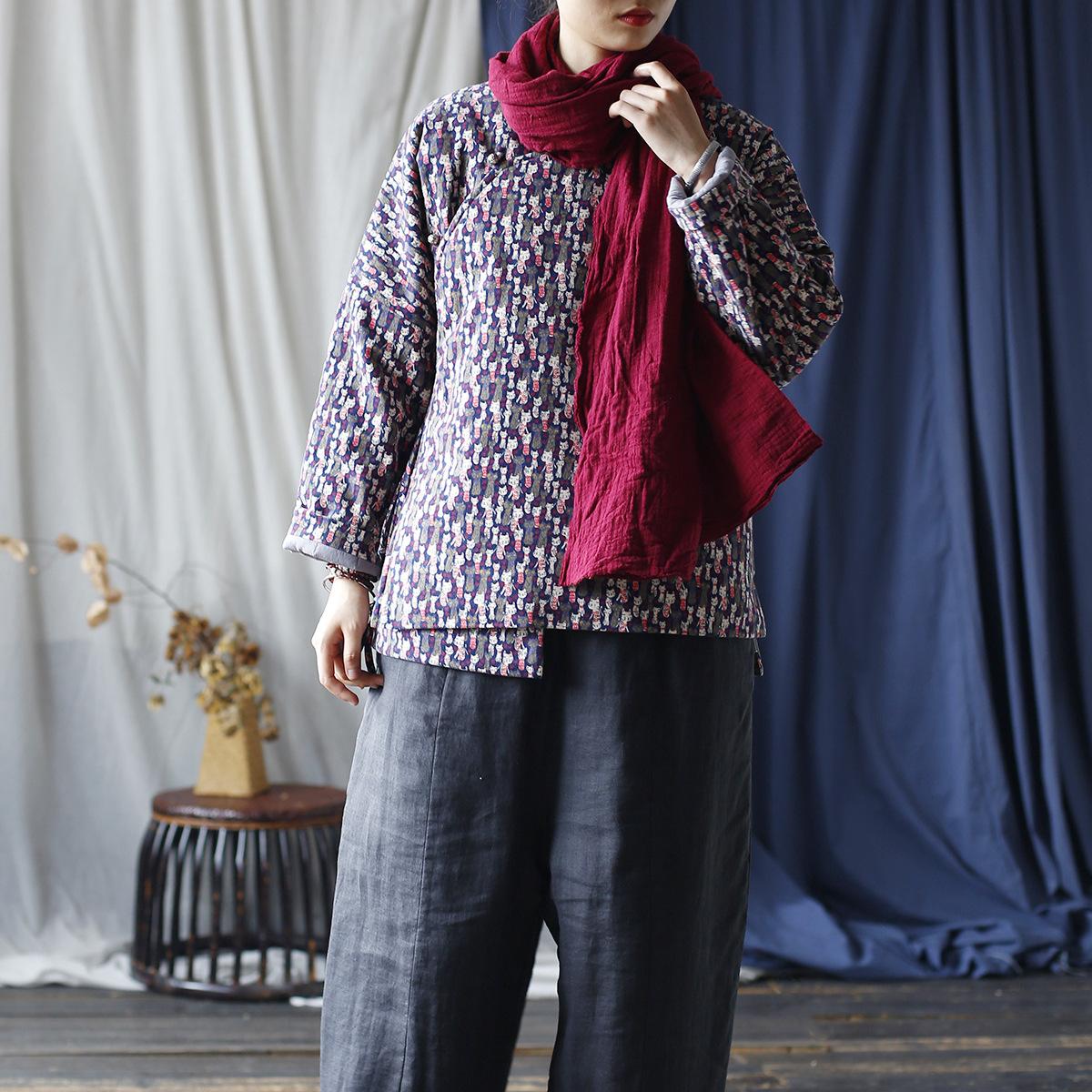 

Johnature Женские зимние ретро винтажные длинные рукава винтажные свободные повседневные пальто в китайском стиле One Size