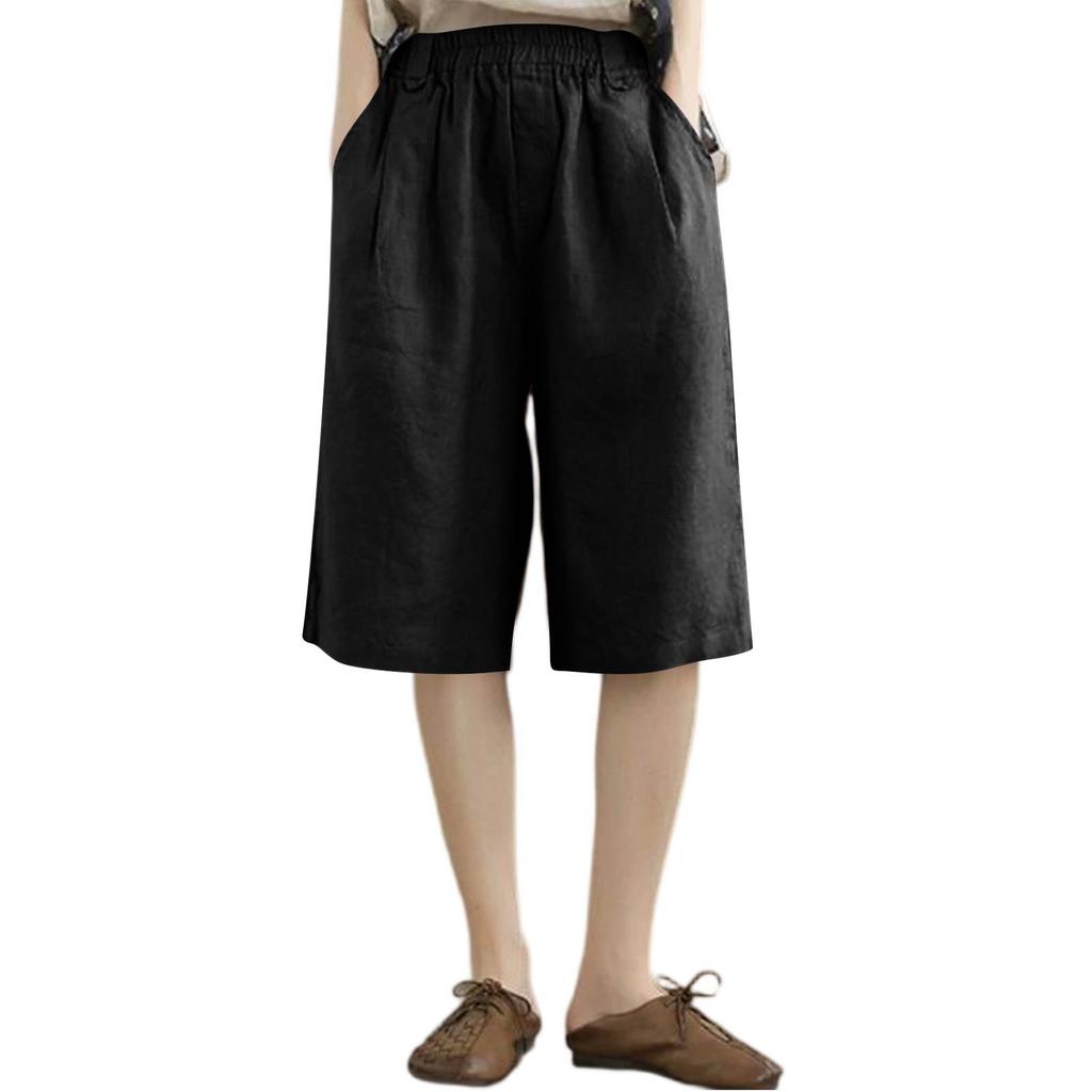Women's Fashionable Casual Loose Fit Literary Vintage Cotton Linen Shorts With Pockets