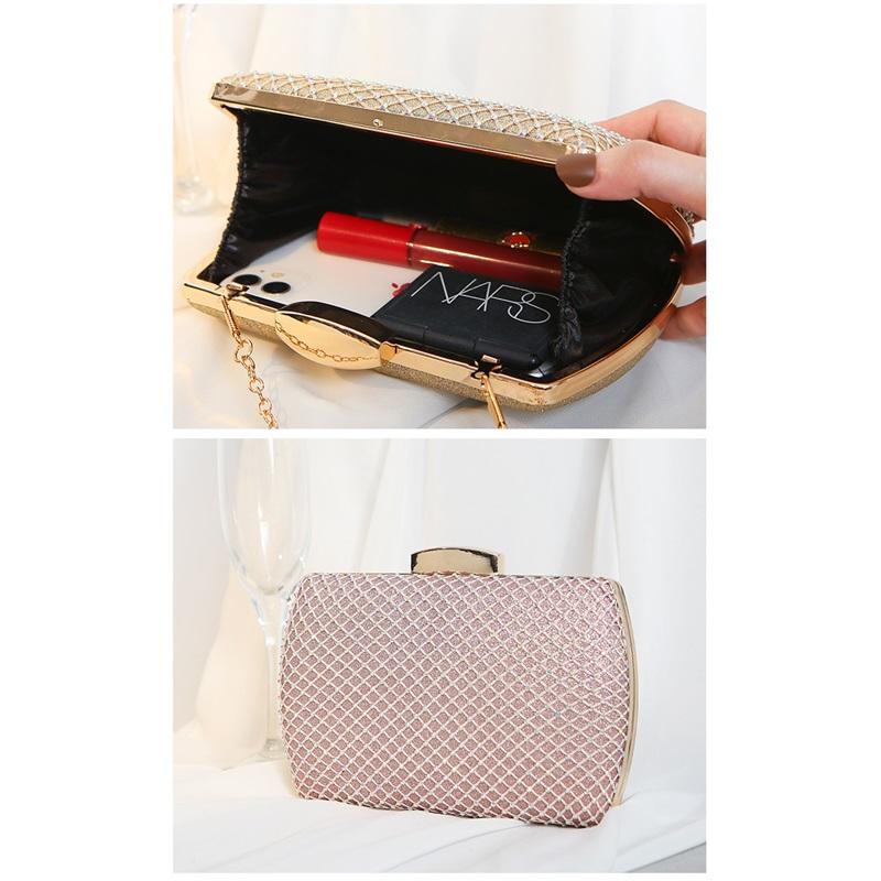 High-end Textured Square Hard Box Evening Clutch Sparkling Rhinestone Decor Chain Crossbody Handbag Women Formal Dress Purse For Banquet Wedding