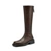 Autumn and Winter Solid Color Leather Large Size Women's Tall Boots Cowhide Middle Heel Comfortable Zipper Fashion Boots New Women's Boots