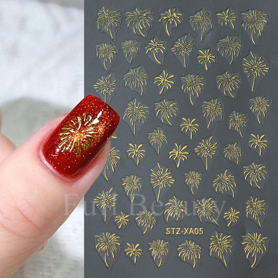 Nail Art Stickers, Japanese Romantic Laser Magic Gold And Silver Fireworks Bloom Adhesive Nail Stickers