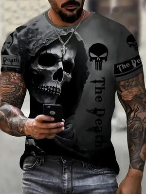 Orrore Morte T-Shirt Teschio Uomo Manica Corta Stampa 3D Terrore Strada Hip Hop T-Shirt Girocollo Ampia Casual Top Estivi Abbigliamento